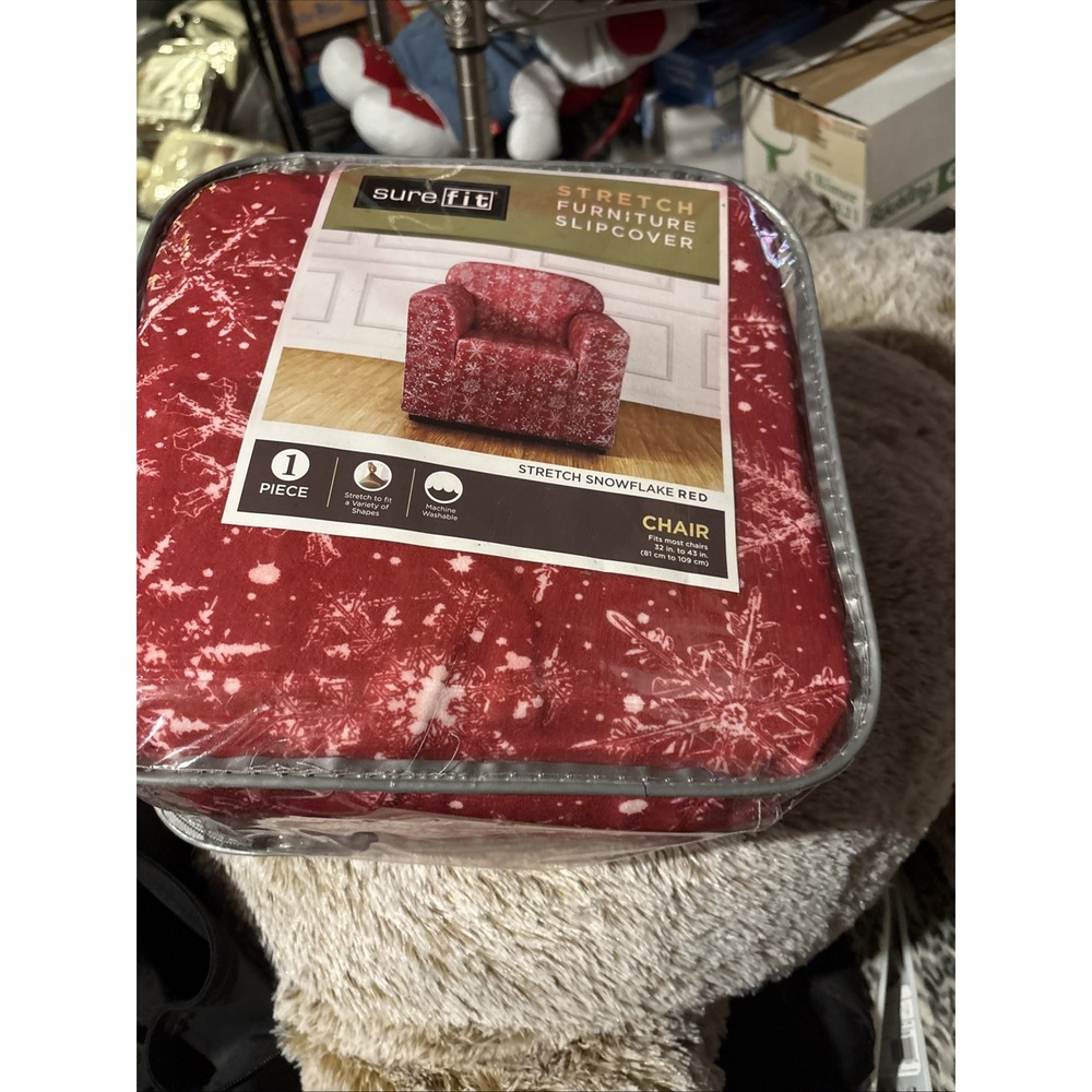 Sure Fit Stretch Snowflake Red 1 Piece Chair Furniture Slipcover Cover NEW